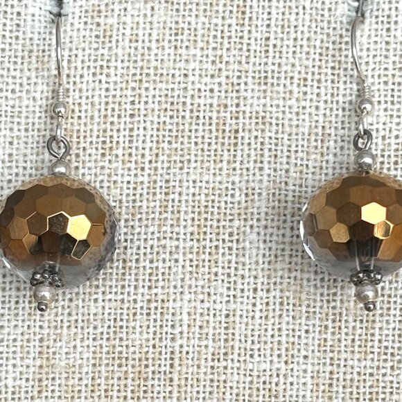 Handmade Sterling Silver & Two Tone Crystal Earrings Gold & Silver - Picture 6 of 7